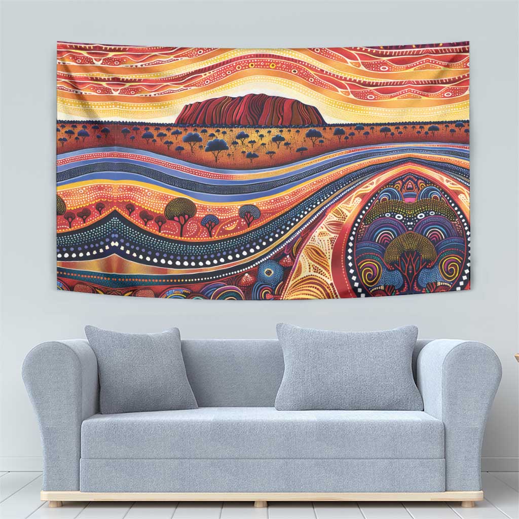 Uluru Ayers Rock Sunset Tapestry Aboriginal Dot Painting