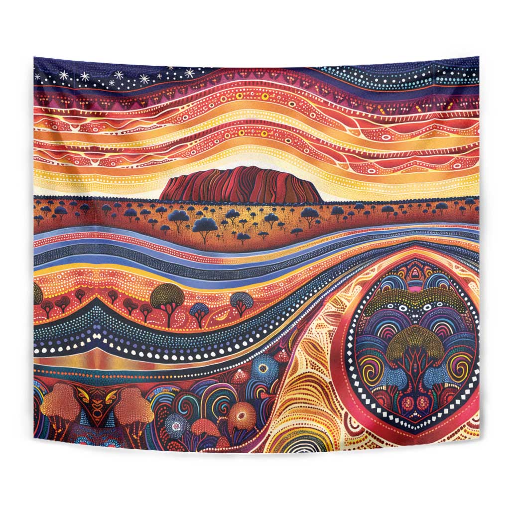 Uluru Ayers Rock Sunset Tapestry Aboriginal Dot Painting