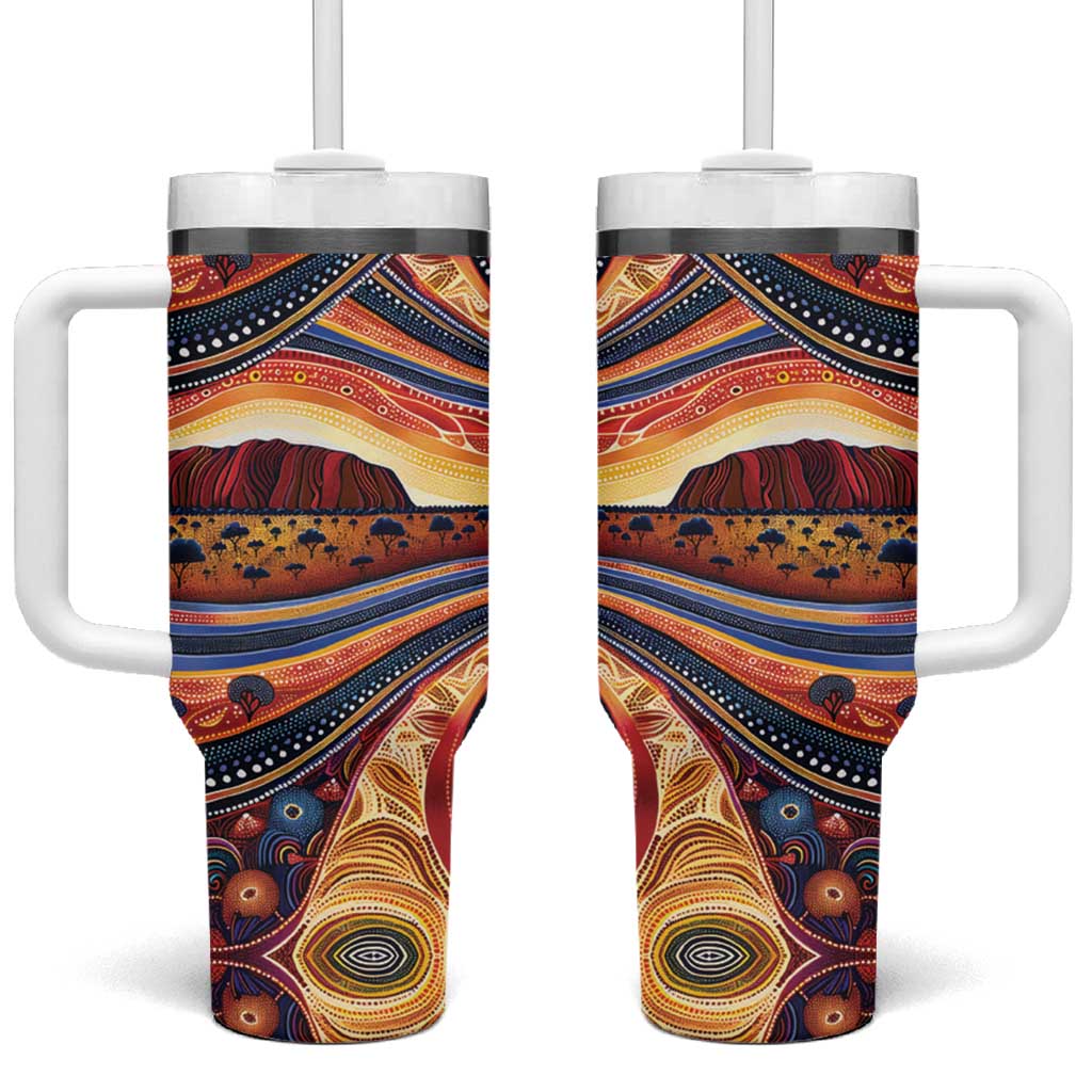 Uluru Ayers Rock Sunset Tumbler With Handle Aboriginal Dot Painting