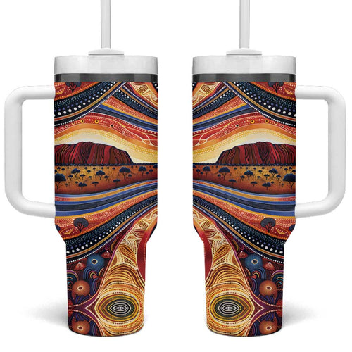 Uluru Ayers Rock Sunset Tumbler With Handle Aboriginal Dot Painting