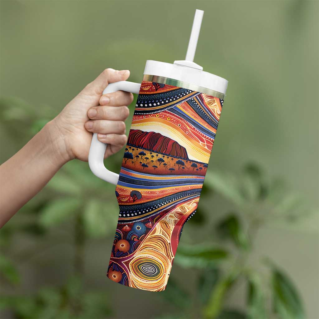 Uluru Ayers Rock Sunset Tumbler With Handle Aboriginal Dot Painting