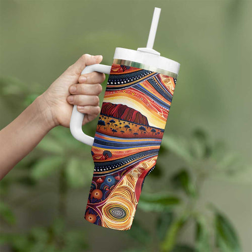 Uluru Ayers Rock Sunset Tumbler With Handle Aboriginal Dot Painting