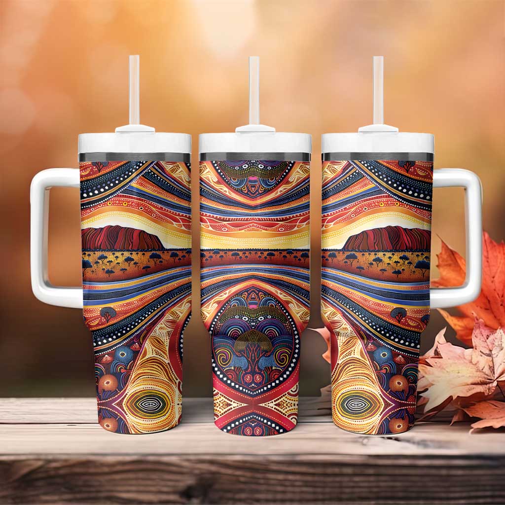 Uluru Ayers Rock Sunset Tumbler With Handle Aboriginal Dot Painting
