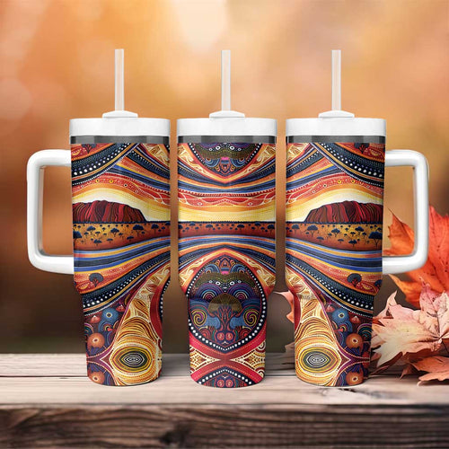 Uluru Ayers Rock Sunset Tumbler With Handle Aboriginal Dot Painting