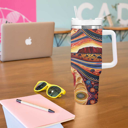 Uluru Ayers Rock Sunset Tumbler With Handle Aboriginal Dot Painting