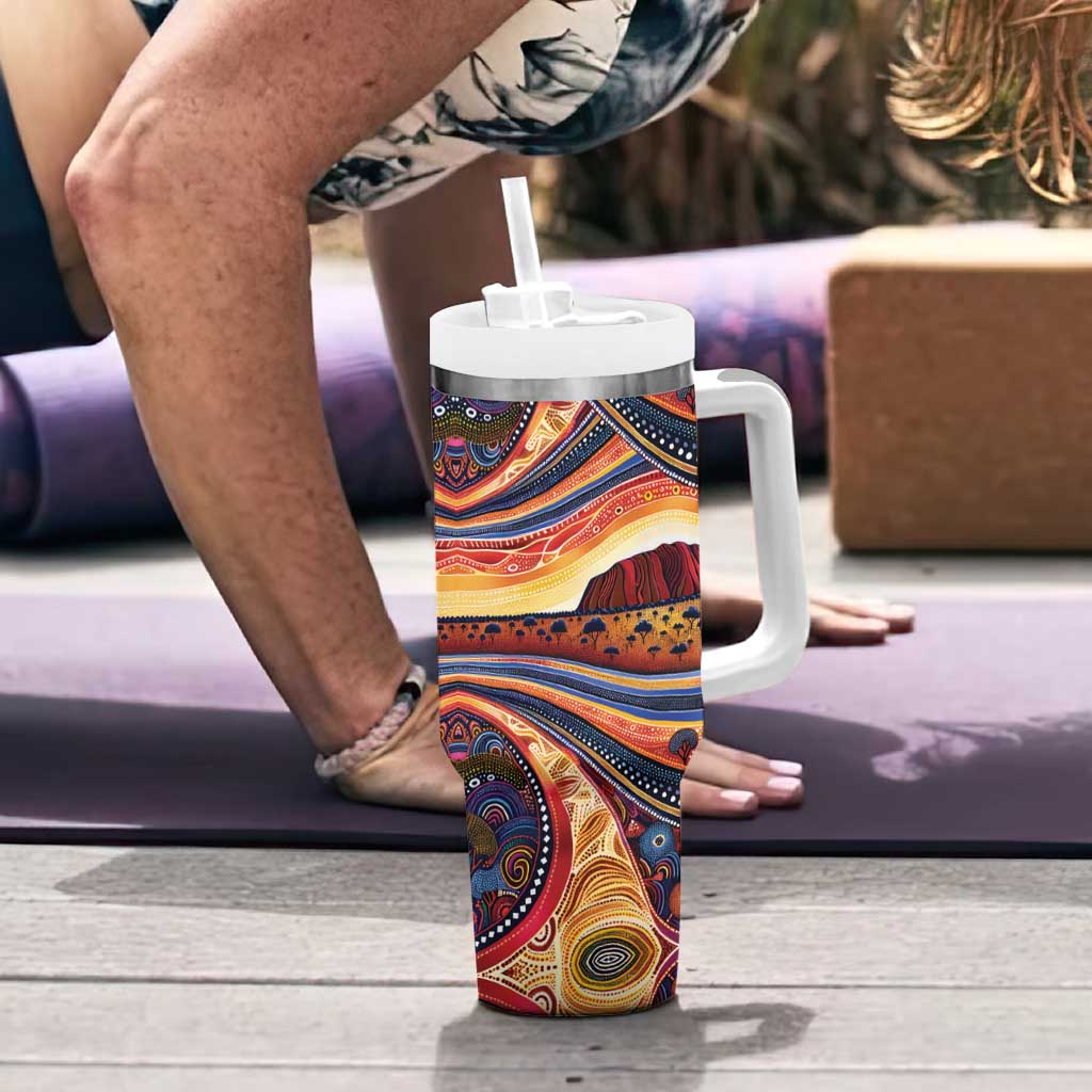 Uluru Ayers Rock Sunset Tumbler With Handle Aboriginal Dot Painting