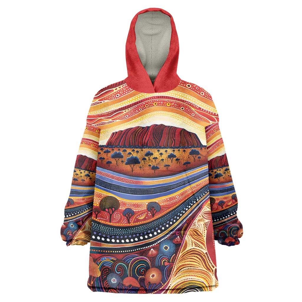 Uluru Ayers Rock Sunset Wearable Blanket Hoodie Aboriginal Dot Painting