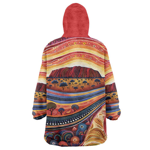 Uluru Ayers Rock Sunset Wearable Blanket Hoodie Aboriginal Dot Painting