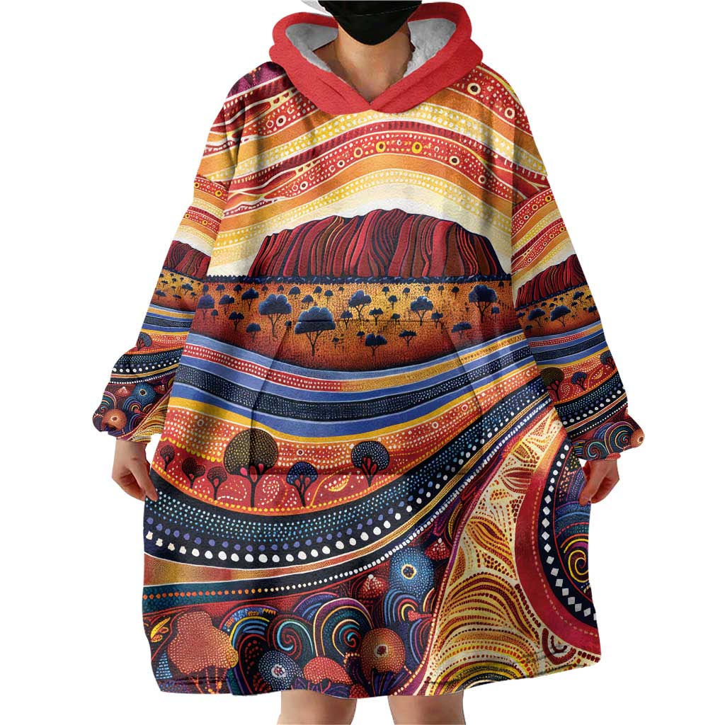 Uluru Ayers Rock Sunset Wearable Blanket Hoodie Aboriginal Dot Painting