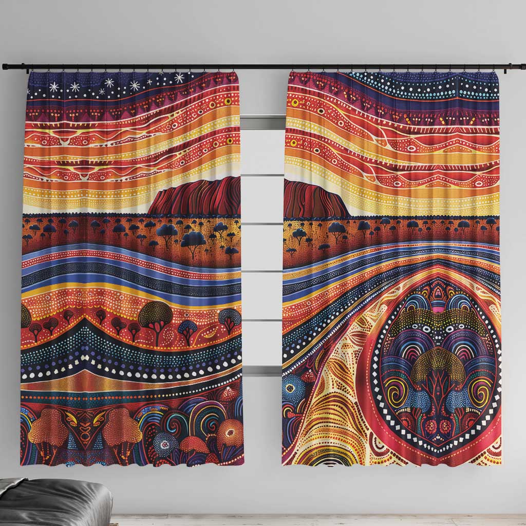 Uluru Ayers Rock Sunset Window Curtain Aboriginal Dot Painting