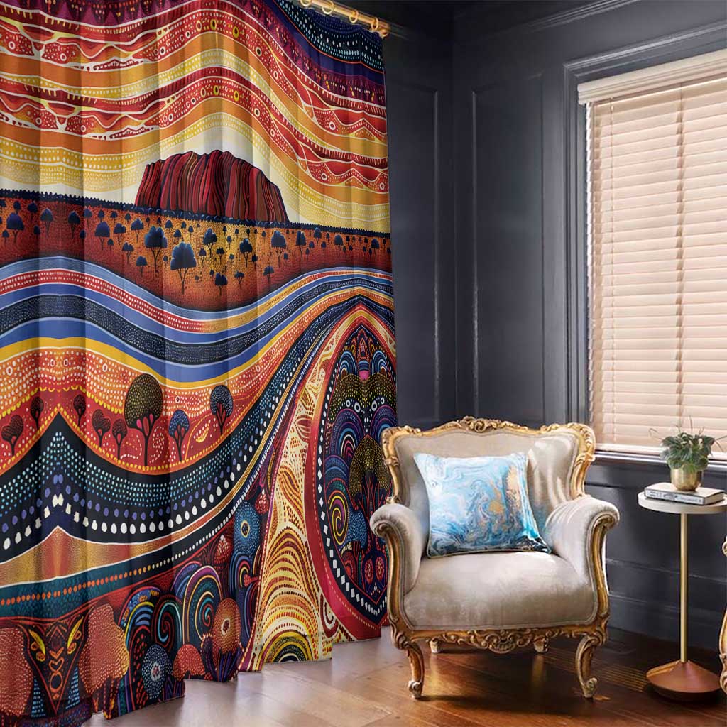 Uluru Ayers Rock Sunset Window Curtain Aboriginal Dot Painting