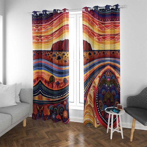 Uluru Ayers Rock Sunset Window Curtain Aboriginal Dot Painting