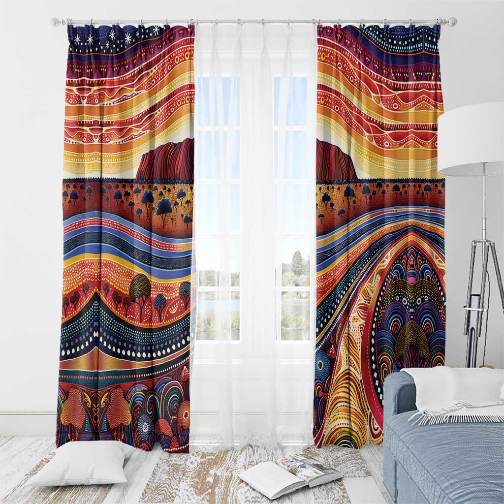 Uluru Ayers Rock Sunset Window Curtain Aboriginal Dot Painting