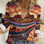 Uluru Ayers Rock Sunset Women Casual Shirt Aboriginal Dot Painting