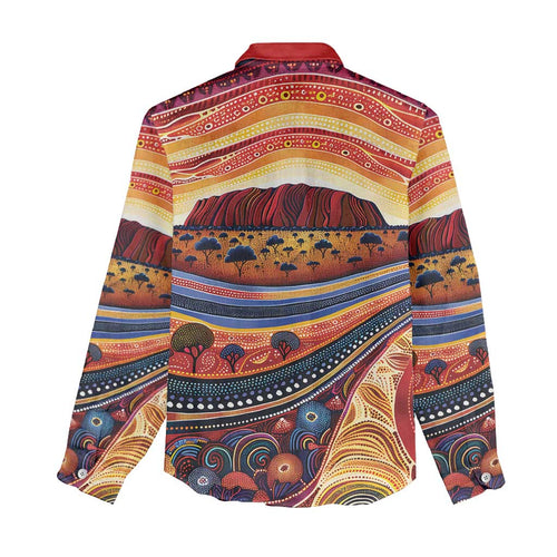 Uluru Ayers Rock Sunset Women Casual Shirt Aboriginal Dot Painting