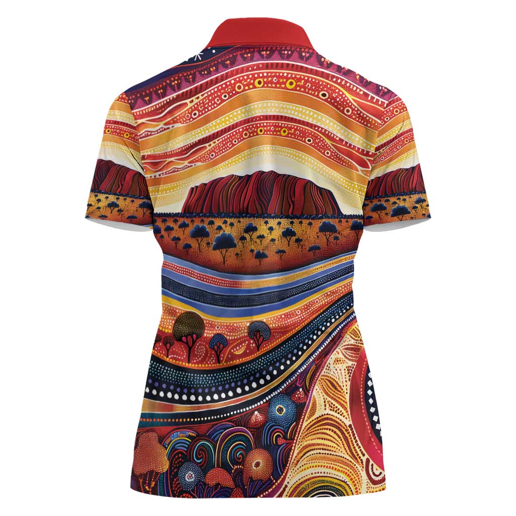 Uluru Ayers Rock Sunset Women Polo Shirt Aboriginal Dot Painting