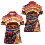 Uluru Ayers Rock Sunset Women Polo Shirt Aboriginal Dot Painting