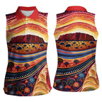 Uluru Ayers Rock Sunset Women Sleeveless Polo Shirt Aboriginal Dot Painting