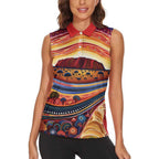 Uluru Ayers Rock Sunset Women Sleeveless Polo Shirt Aboriginal Dot Painting