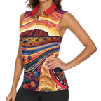 Uluru Ayers Rock Sunset Women Sleeveless Polo Shirt Aboriginal Dot Painting