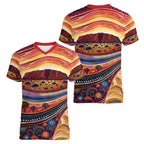 Uluru Ayers Rock Sunset Women V-Neck T-Shirt Aboriginal Dot Painting