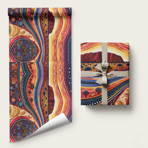 Uluru Ayers Rock Sunset Wrapping Paper Aboriginal Dot Painting - Aussie Hoodie