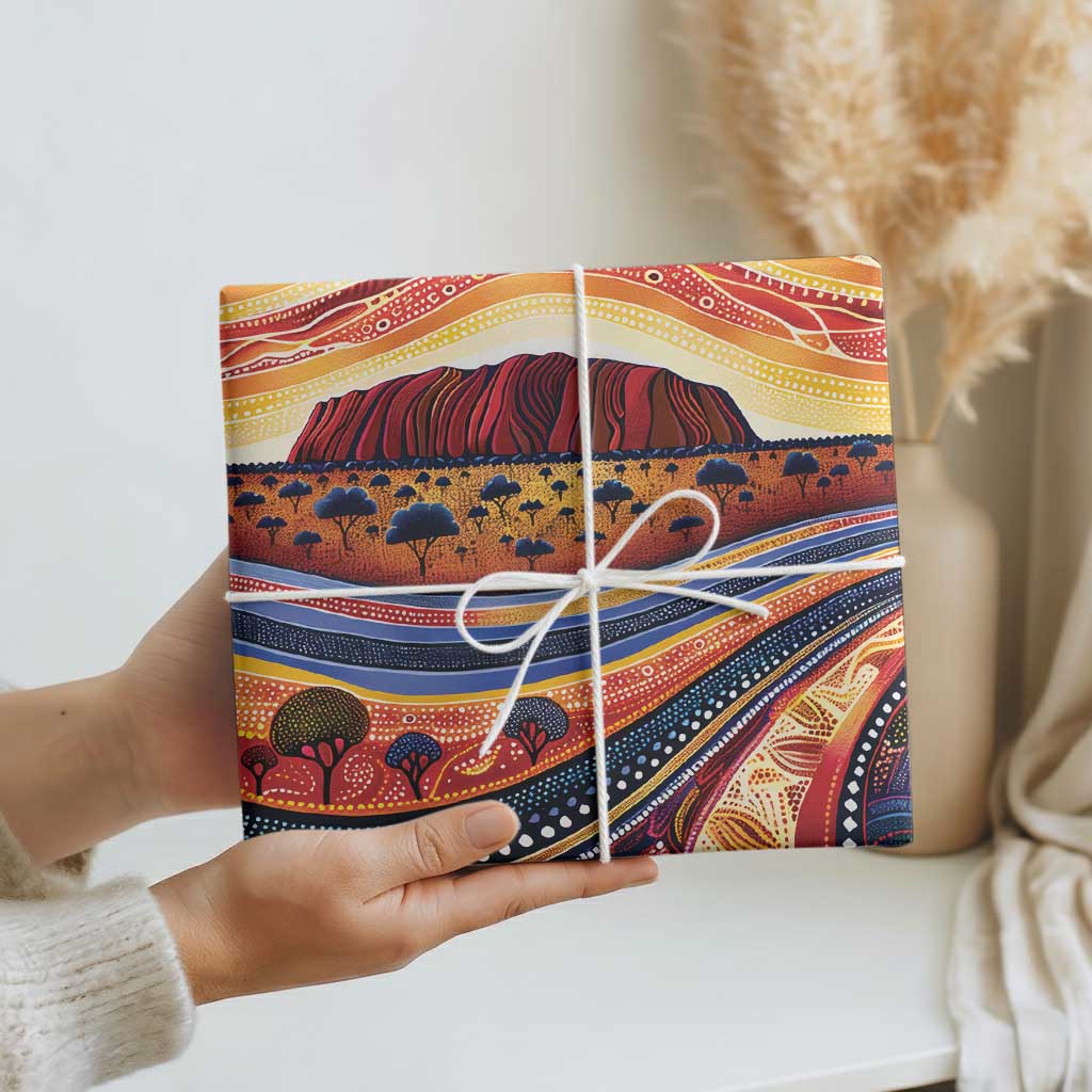 Uluru Ayers Rock Sunset Wrapping Paper Aboriginal Dot Painting - Aussie Hoodie