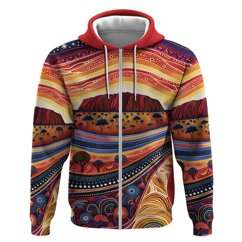 Uluru Ayers Rock Sunset Zip Hoodie Aboriginal Dot Painting
