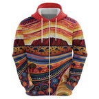 Uluru Ayers Rock Sunset Zip Hoodie Aboriginal Dot Painting