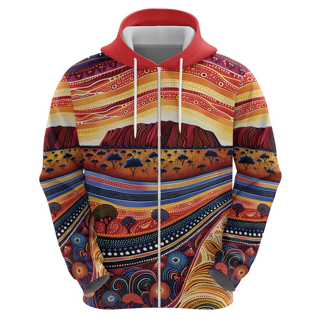 Uluru Ayers Rock Sunset Zip Hoodie Aboriginal Dot Painting