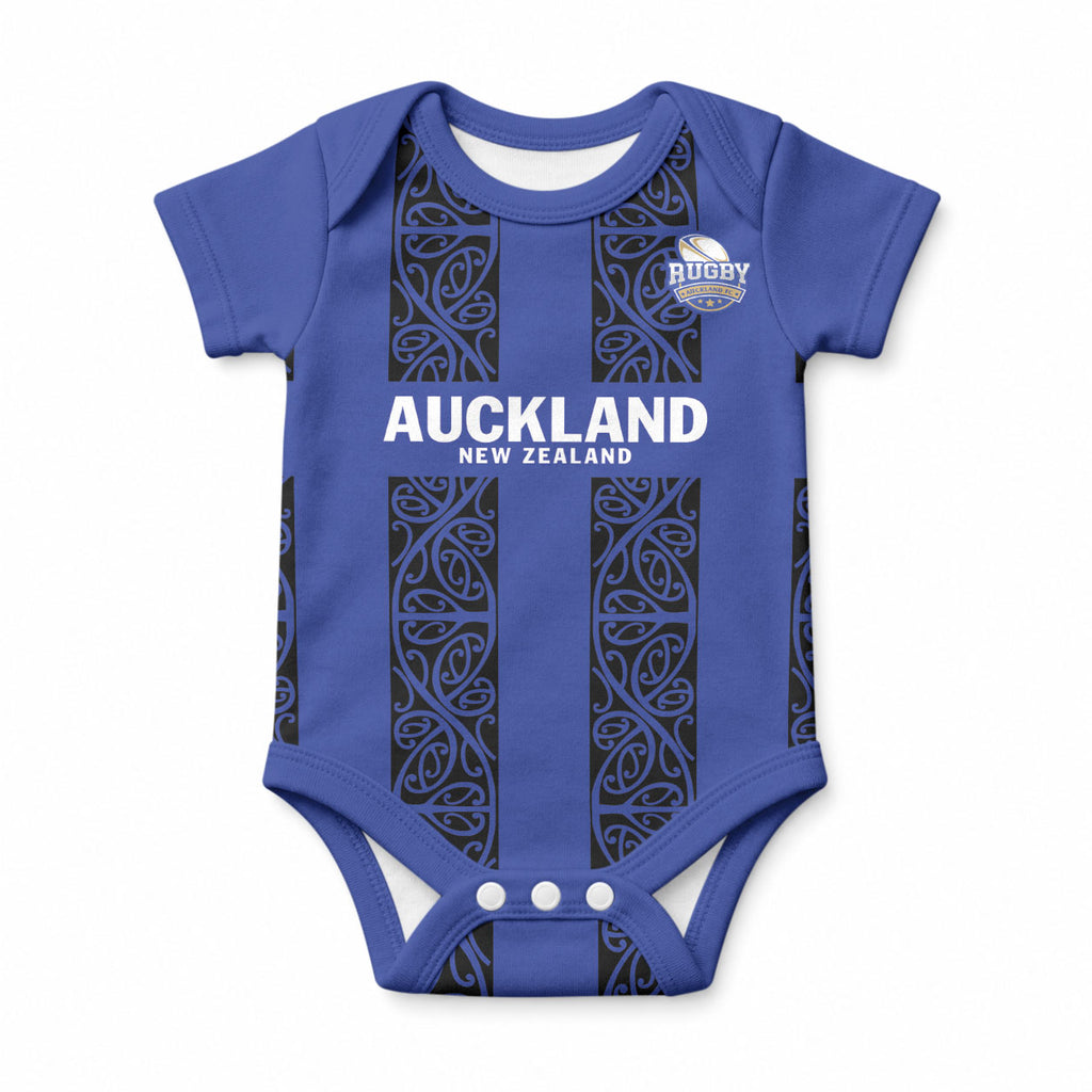 Custom Oceania Football NZ Auckland Baby Onesie Maori Tribal Pattern