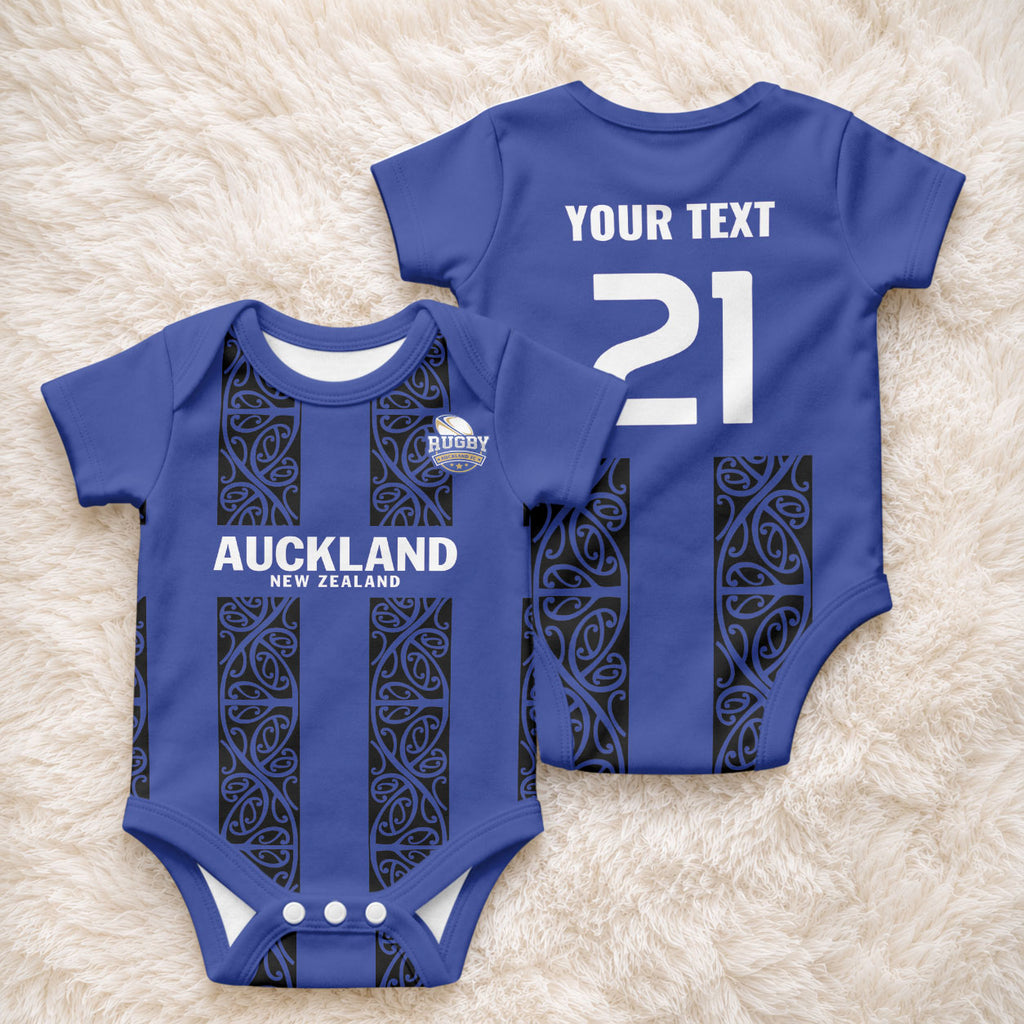 Custom Oceania Football NZ Auckland Baby Onesie Maori Tribal Pattern