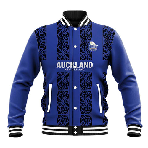 Custom Oceania Football NZ Auckland Baseball Jacket Maori Tribal Pattern