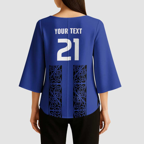 Custom Oceania Football NZ Auckland Kimono Sleeve Blouse Maori Tribal Pattern