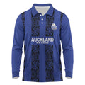 Custom Oceania Football NZ Auckland Long Sleeve Polo Shirt Maori Tribal Pattern