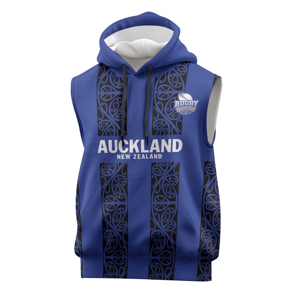 Custom Oceania Football NZ Auckland Sleeveless Hoodie Maori Tribal Pattern