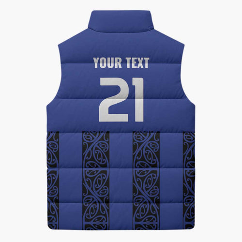 Custom Oceania Football NZ Auckland Sleeveless Puffer Jacket Maori Tribal Pattern
