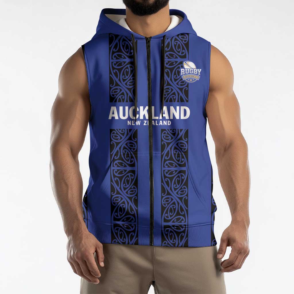 Custom Oceania Football NZ Auckland Sleeveless Zip Hoodie Maori Tribal Pattern