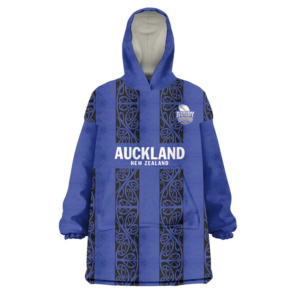 Custom Oceania Football NZ Auckland Wearable Blanket Hoodie Maori Tribal Pattern