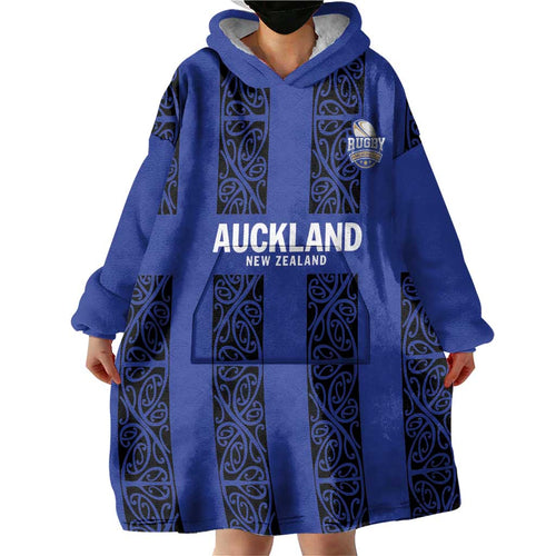 Custom Oceania Football NZ Auckland Wearable Blanket Hoodie Maori Tribal Pattern