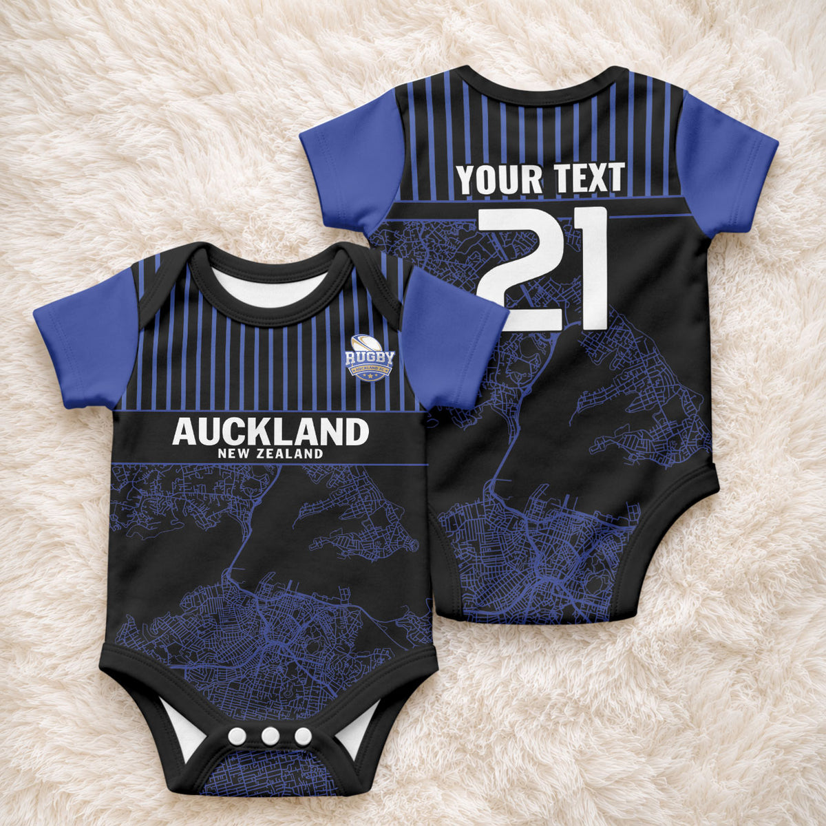 Custom Oceania Football NZ Auckland Baby Onesie Minimal City Map Style