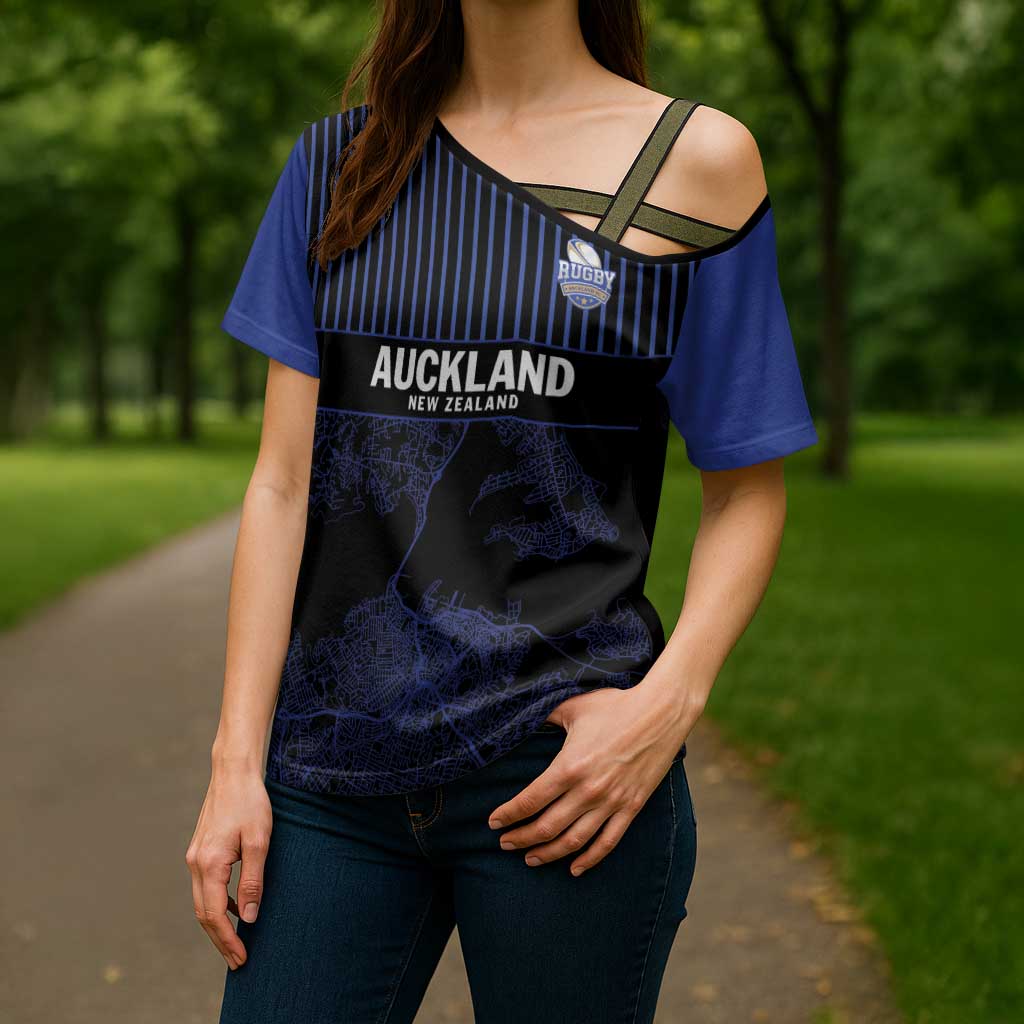Custom Oceania Football NZ Auckland Cross Shoulder Shirt Minimal City Map Style