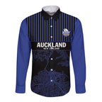 Custom Oceania Football NZ Auckland Long Sleeve Button Shirt Minimal City Map Style