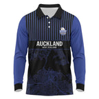 Custom Oceania Football NZ Auckland Long Sleeve Polo Shirt Minimal City Map Style