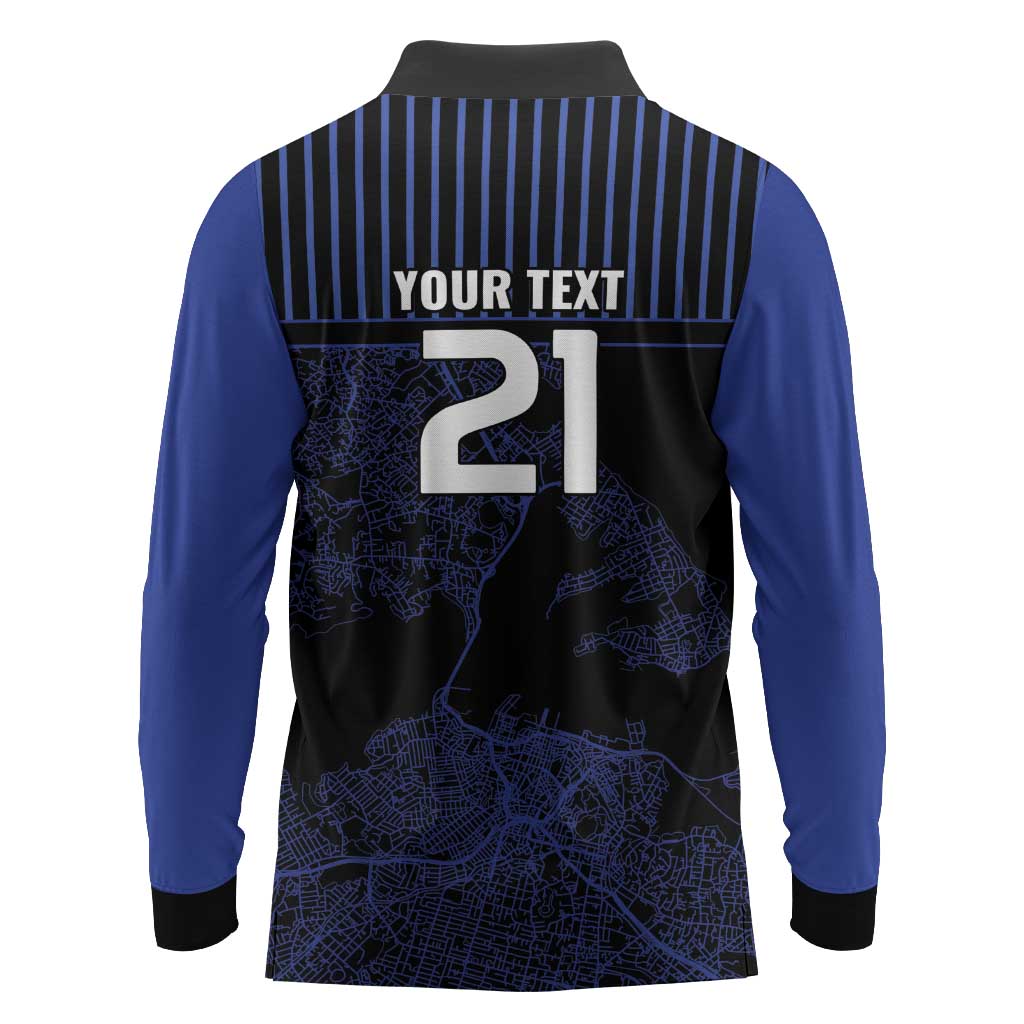 Custom Oceania Football NZ Auckland Long Sleeve Polo Shirt Minimal City Map Style