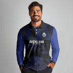 Custom Oceania Football NZ Auckland Long Sleeve Polo Shirt Minimal City Map Style