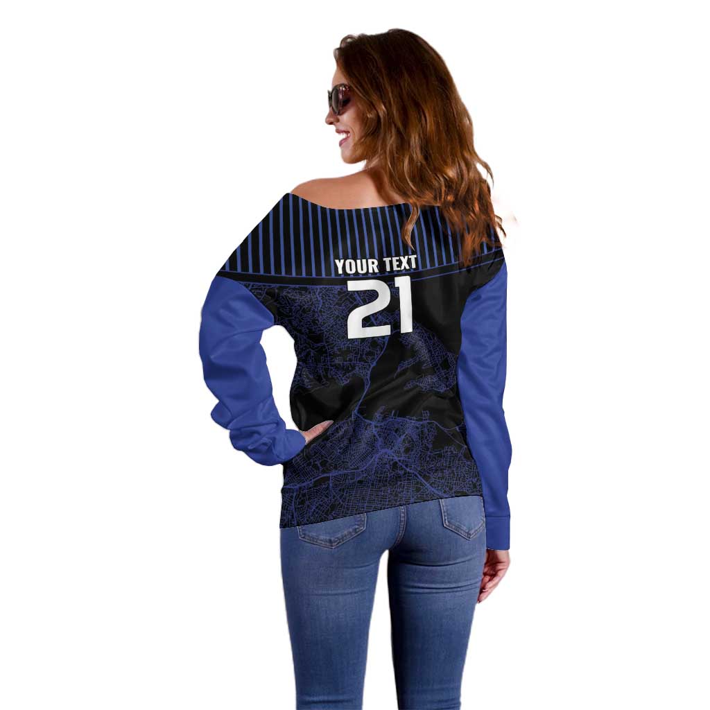 Custom Oceania Football NZ Auckland Off Shoulder Sweater Minimal City Map Style