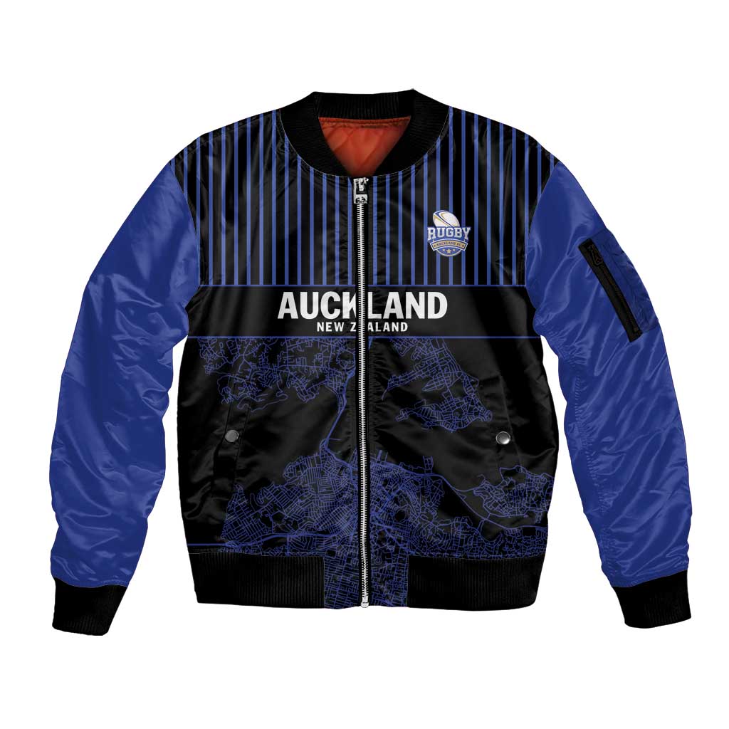 Custom Oceania Football NZ Auckland Sleeve Zip Bomber Jacket Minimal City Map Style