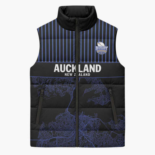 Custom Oceania Football NZ Auckland Sleeveless Puffer Jacket Minimal City Map Style