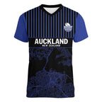 Custom Oceania Football NZ Auckland Women V-Neck T-Shirt Minimal City Map Style